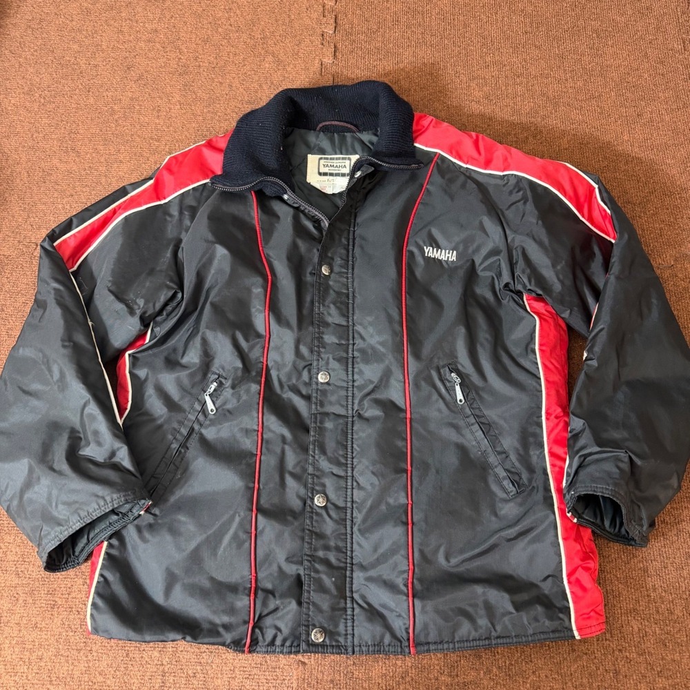 Vintage Yamaha Racing Jacket Mens Large Black Nylon Snowmobile Quilted Puffer